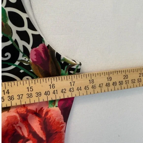 Joseph Ribkoff Black & White Scroll Floral Print Sleeveless Sheath Dress Size 8 - Picture 9 of 10